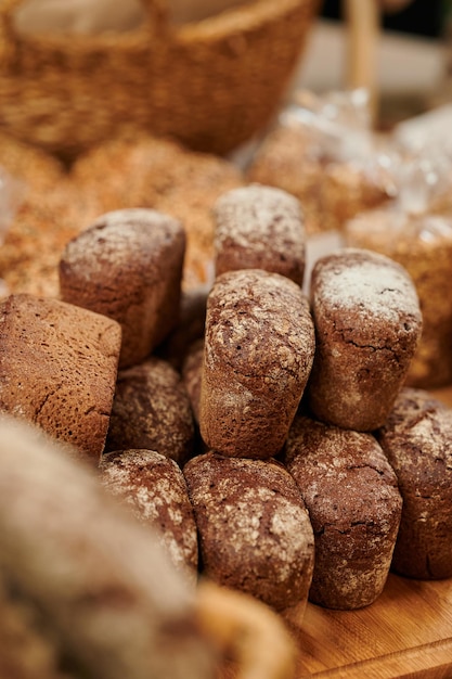 Freshly baked bread on the counter in a bakery