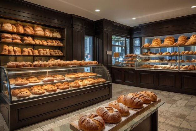 Фото Свежевыпеченный хлеб на выставке в пекарне