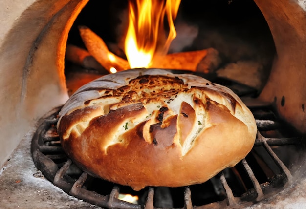 Freshly baked bread in the oven