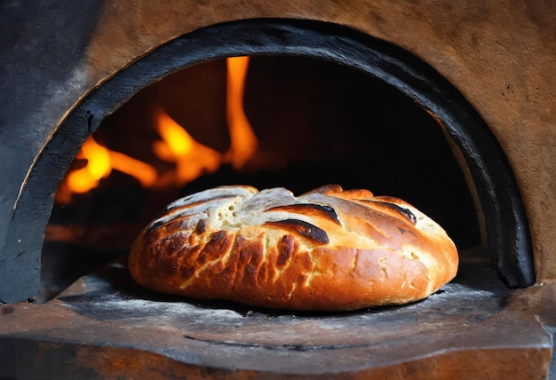 Freshly baked bread in the oven