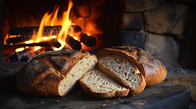 Свежевыпеченный хлеб в деревенской пекарне с традиционной духовкой