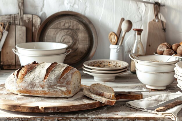 Freshly Baked Bread in Rustic Kitchen