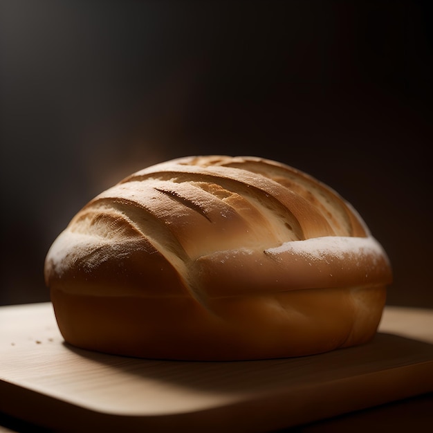 Freshly baked bread on a rustic wooden board warm and fragrant