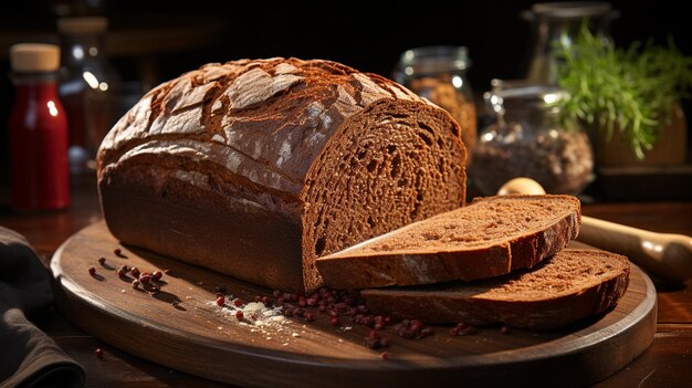 Freshly baked bread on a rustic wooden tablegenerative ai