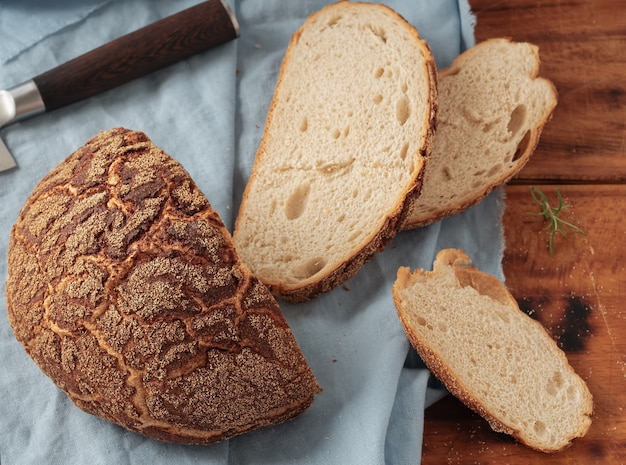 Freshly baked bread sliced