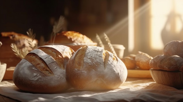 Freshly baked bread on the table in the bakery