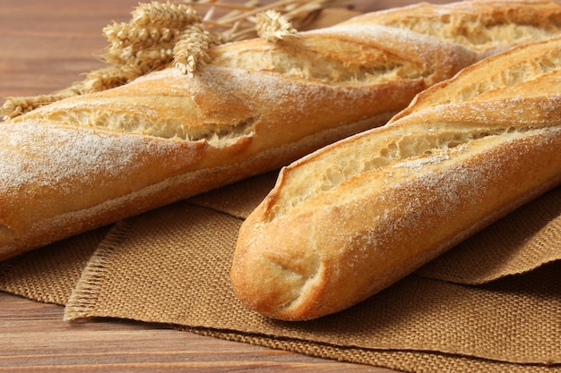 Freshly baked bread on the table closeup