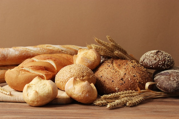 Freshly baked bread on the table closeup