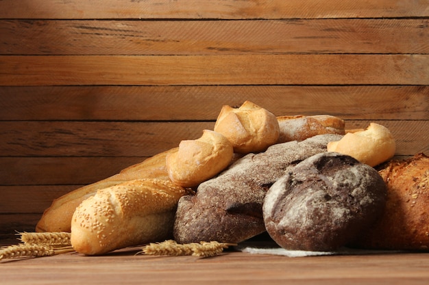 Freshly baked bread on the table closeup