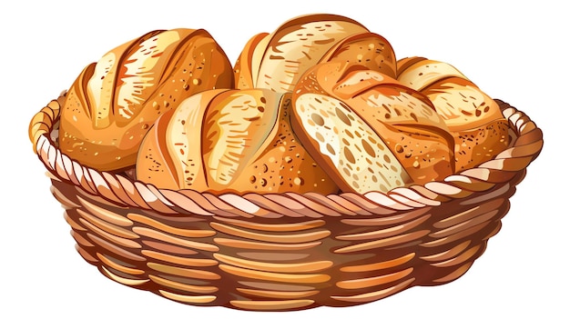 Photo freshly baked bread in a wicker basket the bread is golden brown and crusty and the basket is made of natural wicker