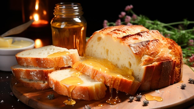 Freshly baked bread with honey butter a sweet indulgence