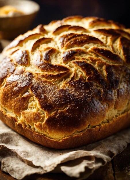 Freshly baked bread with sesame seeds on a wooden board ai generative