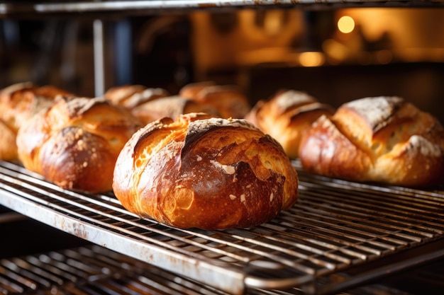 Freshly baked breads cooling down on a rack