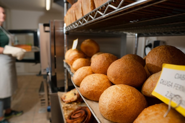 Freshly baked buns in the bakery