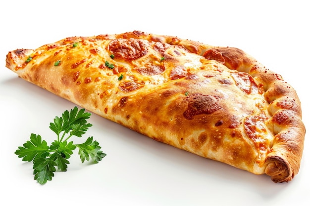 Photo freshly baked calzone pizza on white background