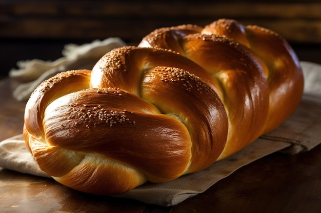 Freshly baked challah bread AI Generated