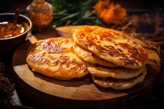 Photo freshly baked chinese pancakes displayed