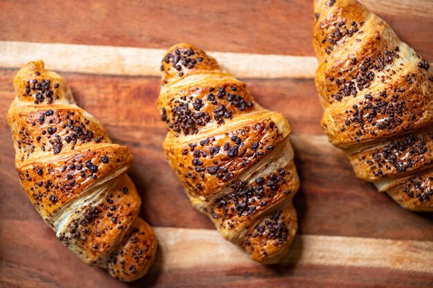 Freshly baked chocolate croissants