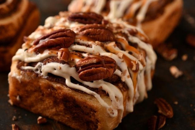 Freshly baked Cinnabon buns with cream sauce