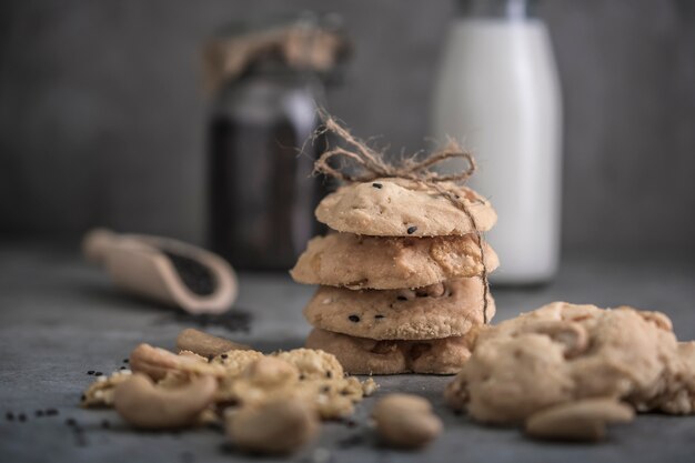 freshly baked cookies on rustic wooden table