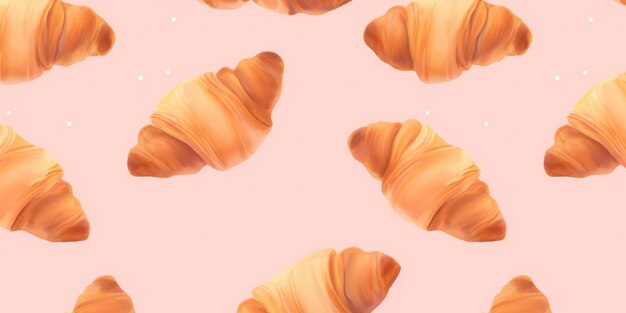 Freshly Baked Croissant Pastry Horizontal Watercolor Illustration