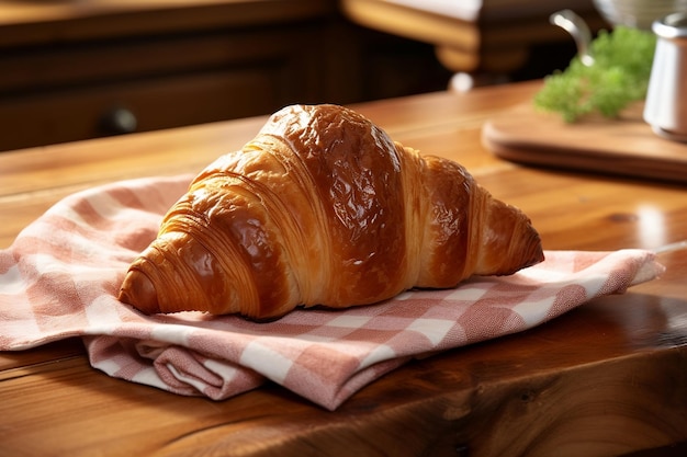 A freshly baked croissant on a table Generative Ai