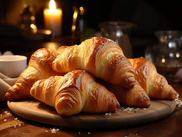 Freshly baked croissants on a blurred background Generative AI