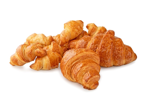 Freshly baked croissants isolated on white background