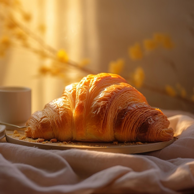 Freshly baked croissants on a tray