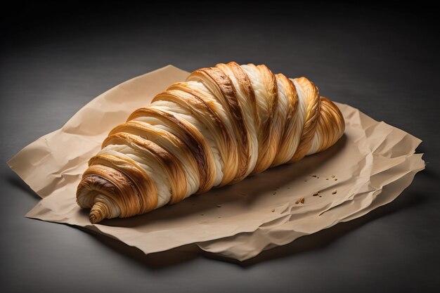 Photo freshly baked croissants on a wooden table close up ai generative