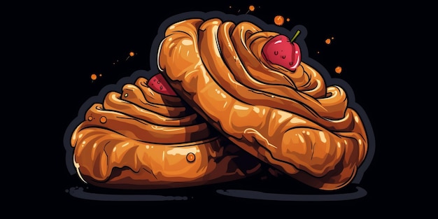 Freshly Baked Danish Pastry Horizontal Trendy Illustration