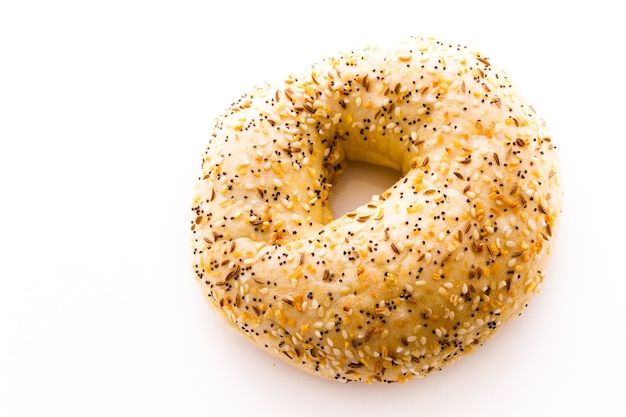 Freshly baked everything bagel.