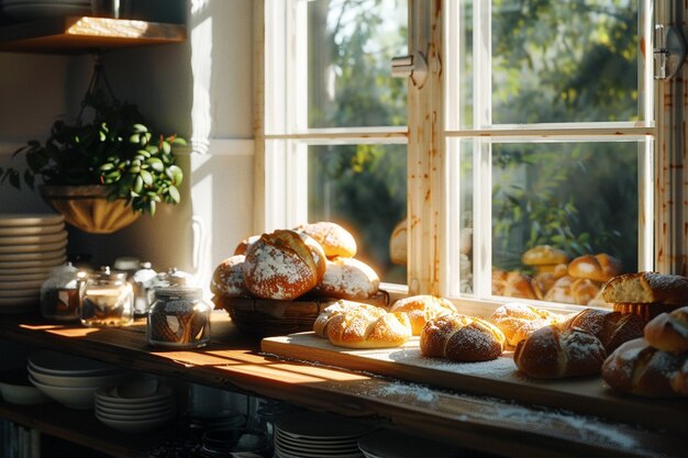 Freshly baked goods cooling on windowsills