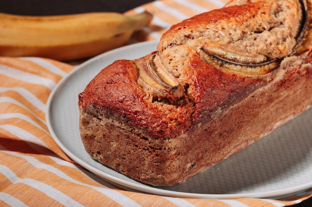 Freshly baked homemade banana bread on a plate