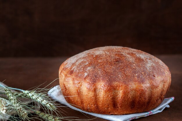 Freshly baked homemade bread is on the table