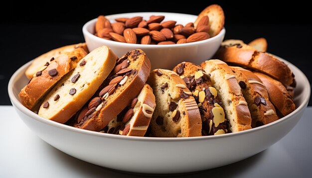 Photo freshly baked homemade bread stacked high with indulgent chocolate cookies generated by ai