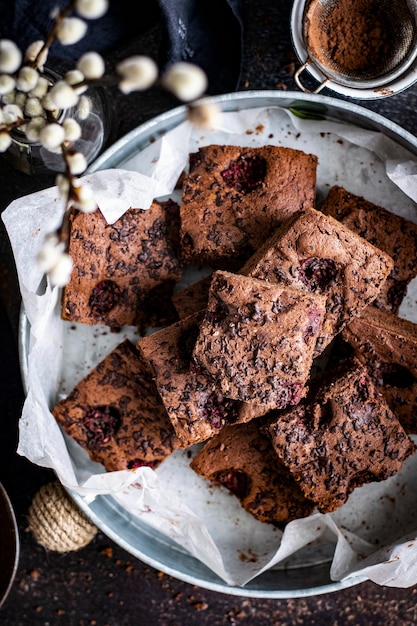 Freshly baked homemade chocolate brownies