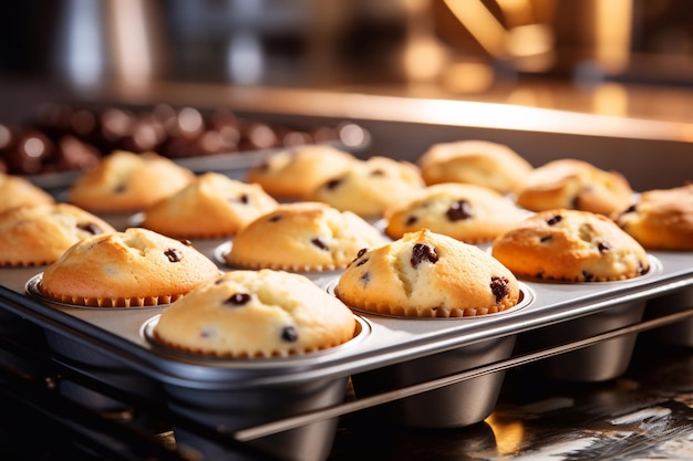 Freshly baked homemade muffins in the form