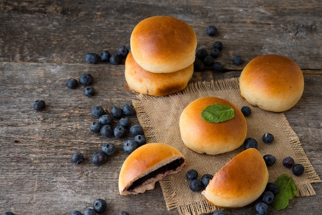 Freshly baked homemade pies with blueberries