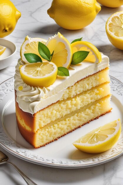 Photo freshly baked lemon cake fruit dessert