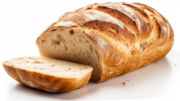 Freshly baked loaf of bread on a white background Isolatedgenerative ai