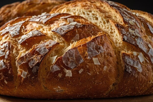 Freshly baked loaf of bread on wood