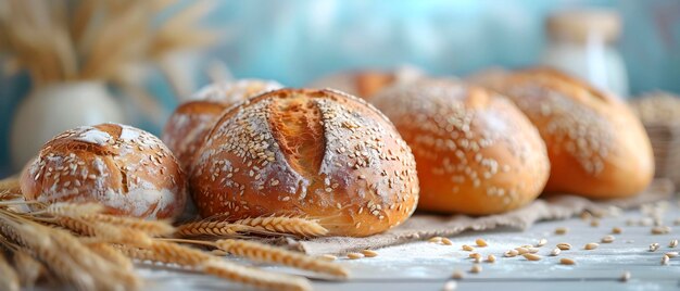 Photo freshly baked loaf of breads with on a wooden table