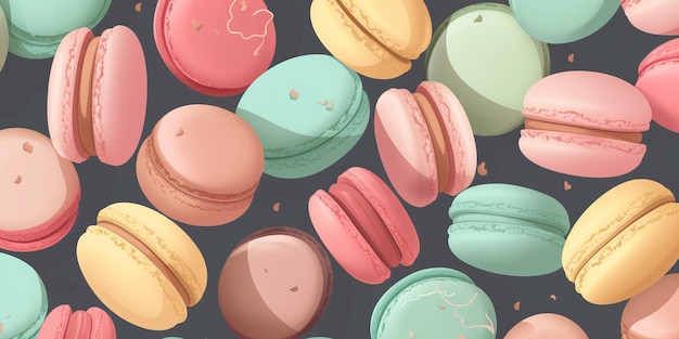 Photo freshly baked macaron pastry horizontal background illustration