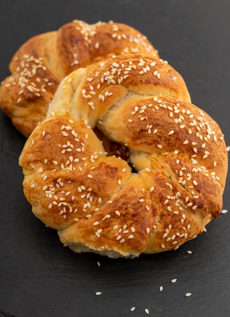 Freshly baked pastry bread buns bagel