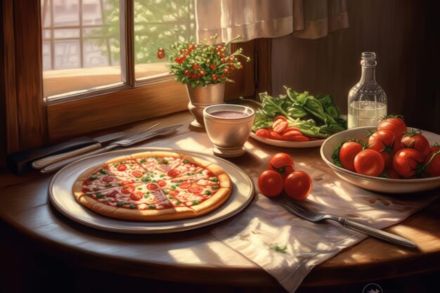 Freshly Baked Pizza on a Dining Table