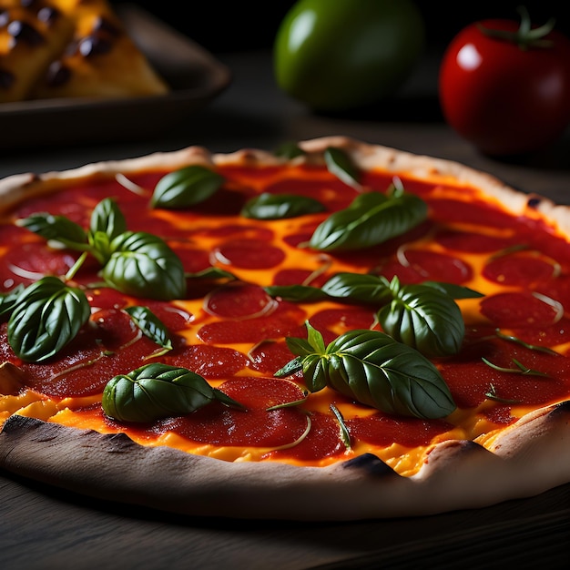 Freshly baked pizza on rustic wooden table generated by ai