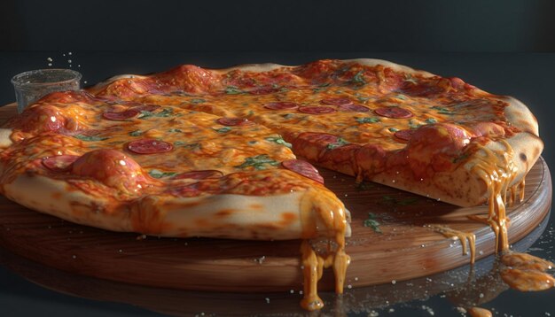 Freshly baked pizza on rustic wooden table ready to eat generated by artificial intelligence