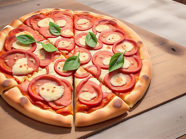 Freshly baked pizza on rustic wooden table
