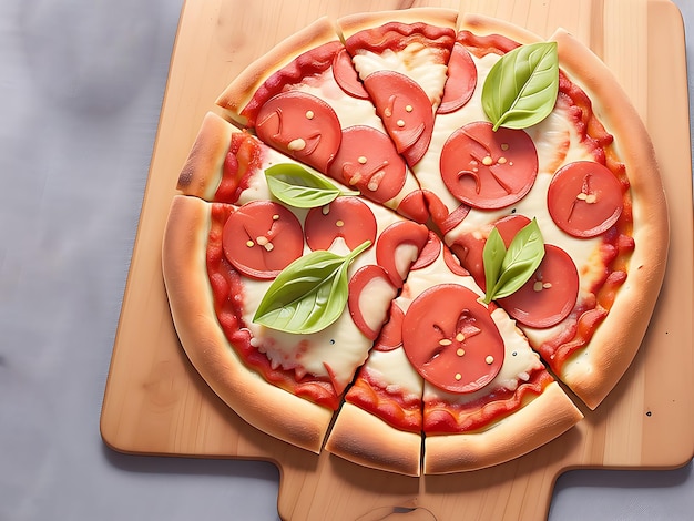 Freshly baked pizza on rustic wooden table